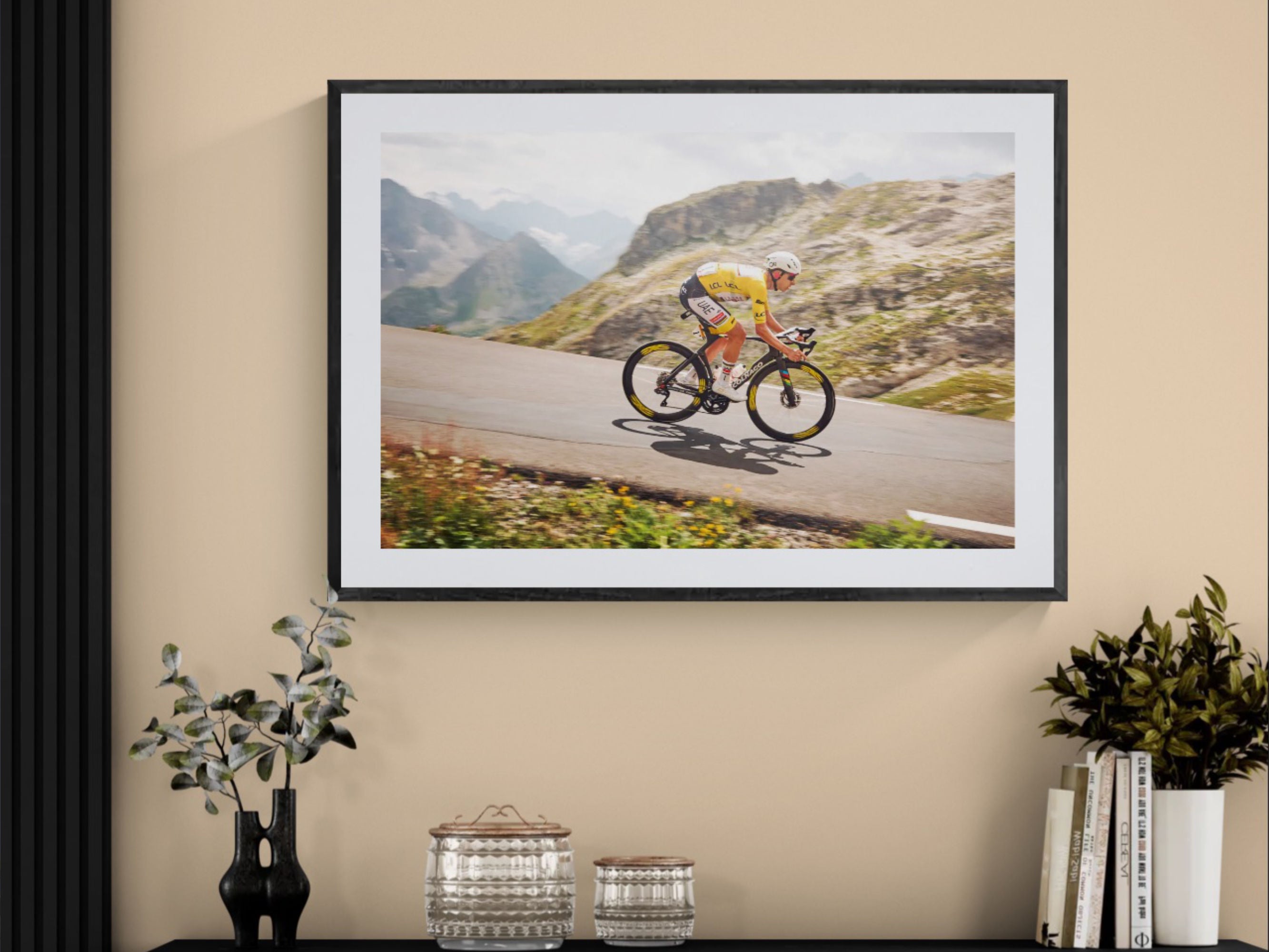 Tadej Pogačar Tour de France print framed on wall with decor